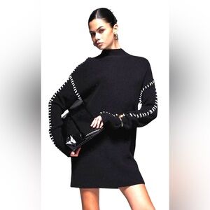 ENGLISH FACTORY for Anthropologie Black sweater dress w/ white whipstitching 🖤🤍